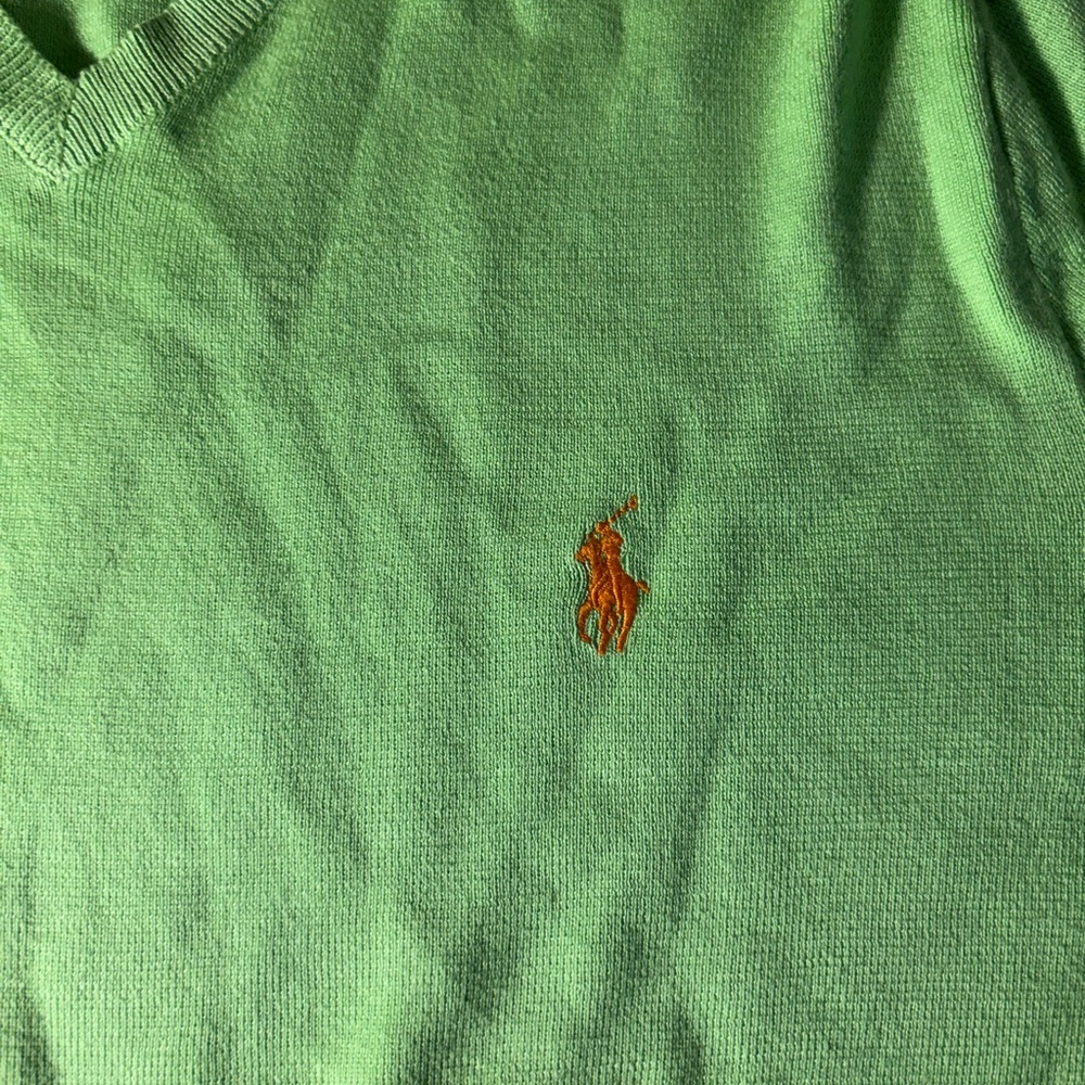 Ralph Lauren Lime Green Pullover Sweater Pima Cotton V Neck, L - Picture 3 of 7